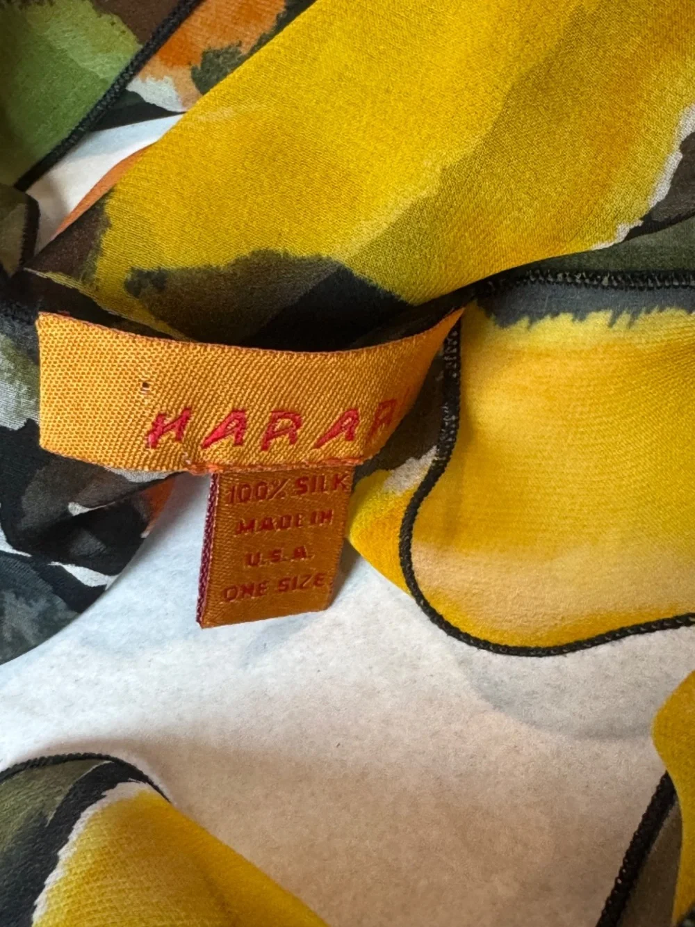 New HARARI 100% Silk Scarf Abstract Colorblock Tile Print in Original Box + Card